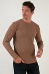 Pamuklu Bisiklet Yaka Normal Kalıp Basic Erkek Sweat 5905073 SAFARİ