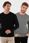 Pamuklu Bisiklet Yaka Normal Kalıp Basic 2'li Paket Erkek Sweat 5905073S2 Siyah-Açık Haki