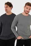 Pamuklu Bisiklet Yaka Normal Kalıp Basic 2'li Paket Erkek Sweat 5905073S2 Antrasit-Açık Haki