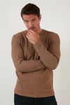 Pamuklu Bisiklet Yaka Normal Kalıp Basic Erkek Sweat 5905073 SAFARİ