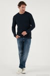 Pamuklu Bisiklet Yaka Normal Kalıp Basic Erkek Sweat 5905073 LACİVERT