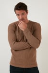 Pamuklu Bisiklet Yaka Normal Kalıp Basic Erkek Sweat 5905073 SAFARİ