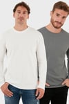 Pamuklu Bisiklet Yaka Normal Kalıp Basic 2'li Paket Erkek Sweat 5905073S2 Açık Haki-Ekru