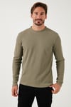 Pamuklu Bisiklet Yaka Normal Kalıp Basic Erkek Sweat 5905073 Vizon Yeşili