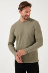 Pamuklu Bisiklet Yaka Normal Kalıp Basic Erkek Sweat 5905073 Vizon Yeşili