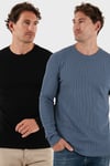 Pamuklu Bisiklet Yaka Normal Kalıp Basic 2'li Paket Erkek Sweat 5905073S2 KOYU GRİ-SİYAH