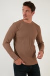 Pamuklu Bisiklet Yaka Normal Kalıp Basic Erkek Sweat 5905073 SAFARİ