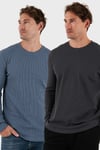 Pamuklu Bisiklet Yaka Normal Kalıp Basic 2'li Paket Erkek Sweat 5905073S2 ANTRASİT-KOYU GRİ