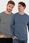 Pamuklu Bisiklet Yaka Normal Kalıp Basic 2'li Paket Erkek Sweat 5905073S2 Açık Haki-Koyu Gri