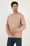 Pamuklu Bisiklet Yaka Regular Fit Basic Erkek Sweat 5905521 VİZON