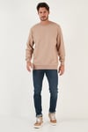 Pamuklu Bisiklet Yaka Regular Fit Basic Erkek Sweat 5905521 VİZON