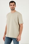 Pamuklu Bisiklet Yaka Relaxed Fit Basic Erkek T Shirt 5902610 Açık Taş