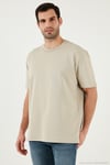 Pamuklu Bisiklet Yaka Relaxed Fit Basic Erkek T Shirt 5902610 Açık Taş