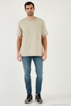 Pamuklu Bisiklet Yaka Relaxed Fit Basic Erkek T Shirt 5902610 Açık Taş