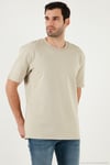 Pamuklu Bisiklet Yaka Relaxed Fit Basic Erkek T Shirt 5902610 Açık Taş