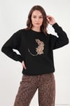 Pamuklu Bisiklet Yaka Şardonlu Kadın Sweat 5867116 SİYAH
