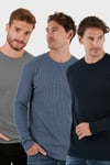 Pamuklu Bisklet Yaka Normal Kalıp Basic 3'lü Paket Erkek Sweat 5905073S3 Antrasit-Koyu Gri-Lacivert