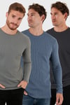Pamuklu Bisklet Yaka Normal Kalıp Basic 3'lü Paket Erkek Sweat 5905073S3 Antrasit-Açık Haki-Koyu Gri