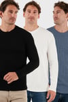 Pamuklu Bisklet Yaka Normal Kalıp Basic 3'lü Paket Erkek Sweat 5905073S3 Koyu Gri-Ekru-Siyah