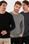 Pamuklu Bisklet Yaka Normal Kalıp Basic 3'lü Paket Erkek Sweat 5905073S3 Antrasit-Açık Haki-Siyah
