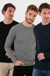 Pamuklu Bisklet Yaka Normal Kalıp Basic 3'lü Paket Erkek Sweat 5905073S3 Açık Haki-Lacivert-Siyah