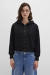 Pamuklu Boxy Fit Kapüşonlu Fermuarlı Kadın Sweat 1S10388-900 SİYAH