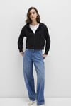 Pamuklu Boxy Fit Kapüşonlu Fermuarlı Kadın Sweat 1S10388-900 SİYAH