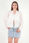 Pamuklu Brode İşlemeli Bağlamalı Kadın Bluz 5866848 EKRU