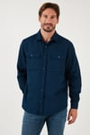 Pamuklu Çift Cepli Regular Fit Erkek Gömlek CF25W128858 İNDİGO