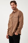 Pamuklu Çift Cepli Regular Fit Erkek Gömlek CF25W128858 CAMEL