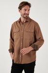 Pamuklu Çift Cepli Regular Fit Erkek Gömlek CF25W128858 CAMEL