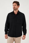 Pamuklu Çift Cepli Regular Fit Erkek Gömlek CF25W128858 SİYAH