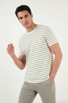 Pamuklu Çizgili Cep Detaylı Bisiklet Yaka Erkek T Shirt 5904057 Elma
