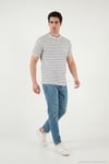 Pamuklu Çizgili Cep Detaylı Bisiklet Yaka Erkek T Shirt 5904057 İNDİGO