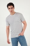 Pamuklu Çizgili Cep Detaylı Bisiklet Yaka Erkek T Shirt 5904057 İNDİGO