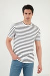Pamuklu Çizgili Cep Detaylı Bisiklet Yaka Erkek T Shirt 5904057 İNDİGO