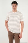Pamuklu Çizgili Cep Detaylı Bisiklet Yaka Erkek T Shirt 5904057 VİZON