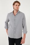 Pamuklu Çizgili Düğmeli Yaka Uzun Kollu Regular Fit Erkek Gömlek CF23S112237 LACİVERT-BEYAZ