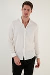 Pamuklu Çizgili Düğmeli Yaka Uzun Kollu Regular Fit Erkek Gömlek CF23S112237 BEYAZ