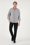 Pamuklu Çizgili Düğmeli Yaka Uzun Kollu Regular Fit Erkek Gömlek CF23S112237 LACİVERT-BEYAZ