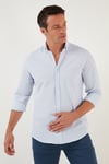 Pamuklu Çizgili Düğmeli Yaka Uzun Kollu Regular Fit Erkek Gömlek CF23S112237 MAVİ-BEYAZ