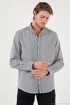 Pamuklu Çizgili Düğmeli Yaka Uzun Kollu Regular Fit Erkek Gömlek CF23S112237 LACİVERT-BEYAZ