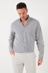 Pamuklu Çizgili Düğmeli Yaka Uzun Kollu Regular Fit Erkek Gömlek CF23S112237 SİYAH