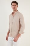Pamuklu Çizgili Düğmeli Yaka Uzun Kollu Regular Fit Erkek Gömlek CF23S112237 TAŞ