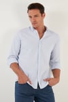 Pamuklu Çizgili Düğmeli Yaka Uzun Kollu Regular Fit Erkek Gömlek CF23S112237 MAVİ-BEYAZ