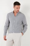 Pamuklu Çizgili Düğmeli Yaka Uzun Kollu Regular Fit Erkek Gömlek CF23S112237 SİYAH