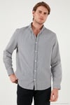Pamuklu Çizgili Düğmeli Yaka Uzun Kollu Regular Fit Erkek Gömlek CF23S112237 LACİVERT-BEYAZ