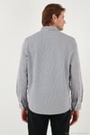 Pamuklu Çizgili Düğmeli Yaka Uzun Kollu Regular Fit Erkek Gömlek CF23S112237 LACİVERT-BEYAZ