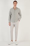 Pamuklu Çizgili Düğmeli Yaka Uzun Kollu Regular Fit Erkek Gömlek CF23S112237 HAKİ-BEYAZ