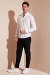Pamuklu Çizgili Düğmeli Yaka Uzun Kollu Regular Fit Erkek Gömlek CF23S112237 BEYAZ